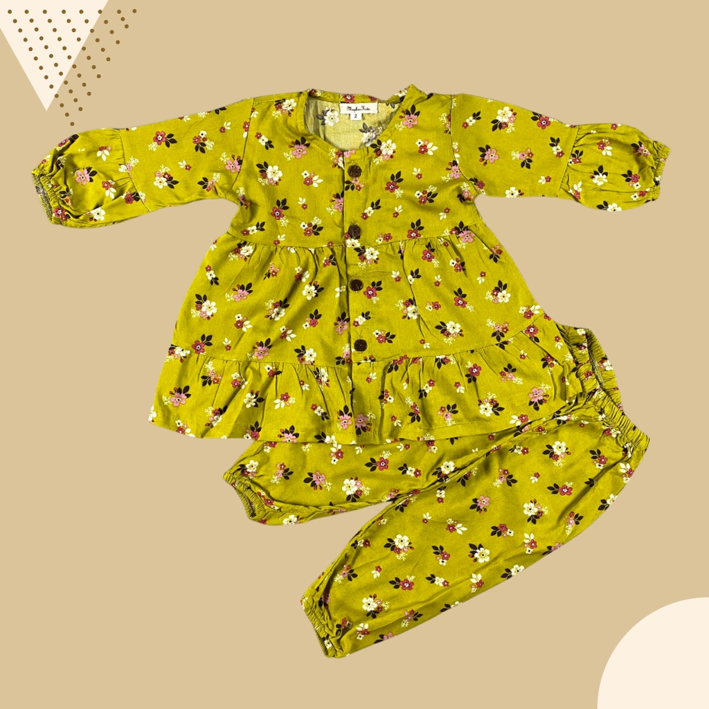 1-4TH SETELAN ANAK FREYA ONE SET ANAK RAYON  BY MYBEE-Olive flower