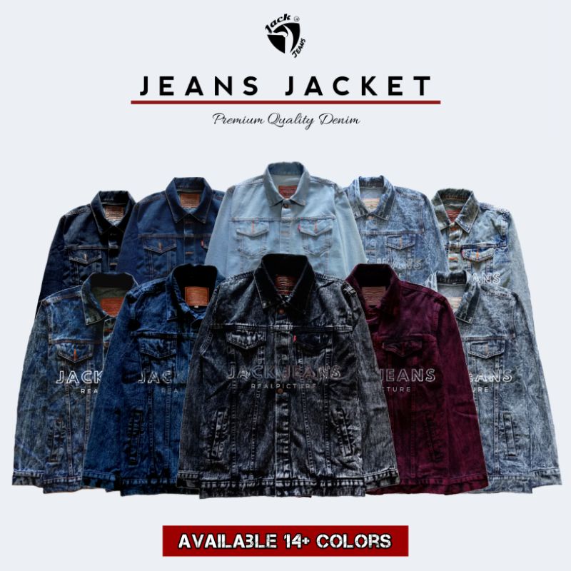 [ PREMIUM QUALITY ] Jaket Jeans Denim Pria Wanita Sandwash Acid Snow Blue Black Grey Maroon Navy Basic Polos JACKJEANS.ID
