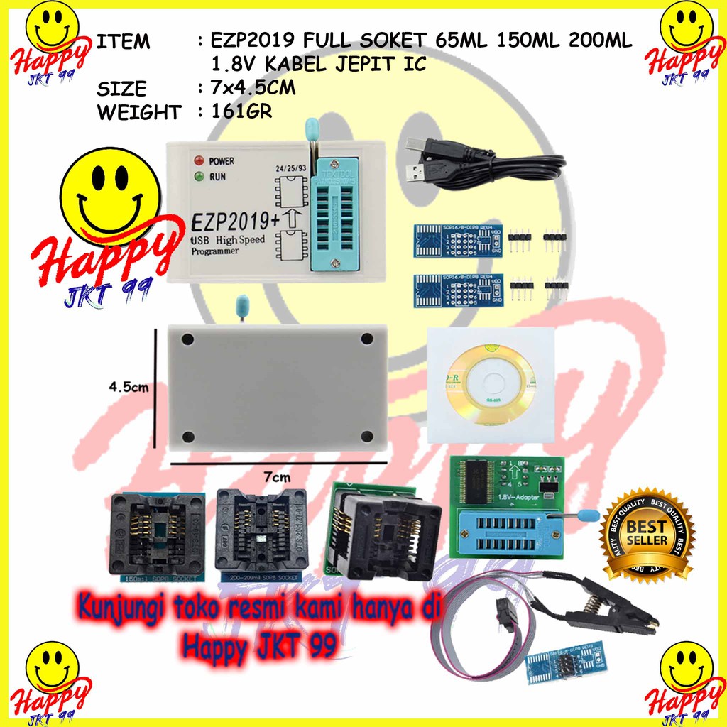 [ HAPPY JKT 99 ] FULLSET ALAT FLASH BIOS PROGRAMMER EZP2019+ 150+200+65+1.8V+KABEL JEPIT IC