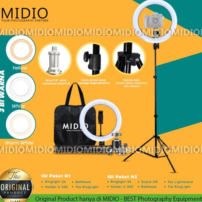 Ringlight 26 Midio Plus Ballhead Kamera Mua Vlogger Video Led