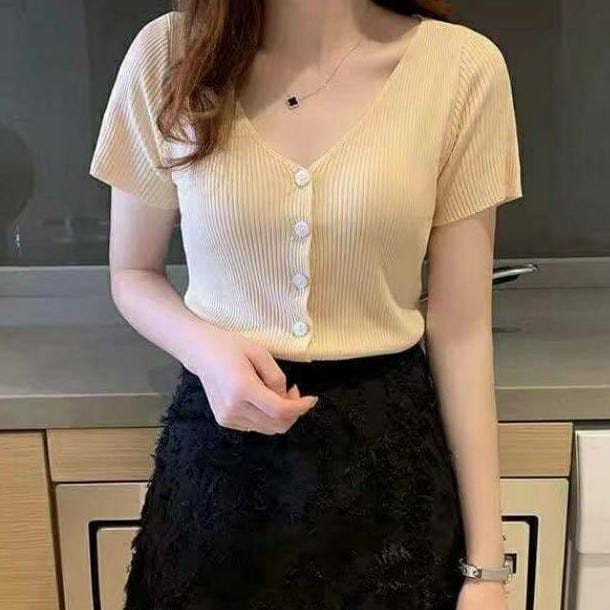 Queenbags89 baju outfit cewek baju atasan wanita baju Rajut V button