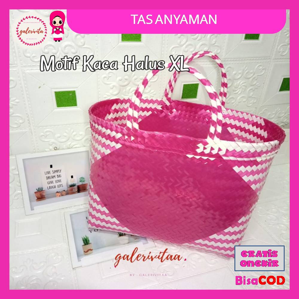 

Tas Anyaman Plastik Kaca Halus Ukuran XL / Tas Anyam Kaca Papak Jumbo Besar / Tas Hampers / Tas Belanja Pasar / Tas Berkat Hajatan Souvenir