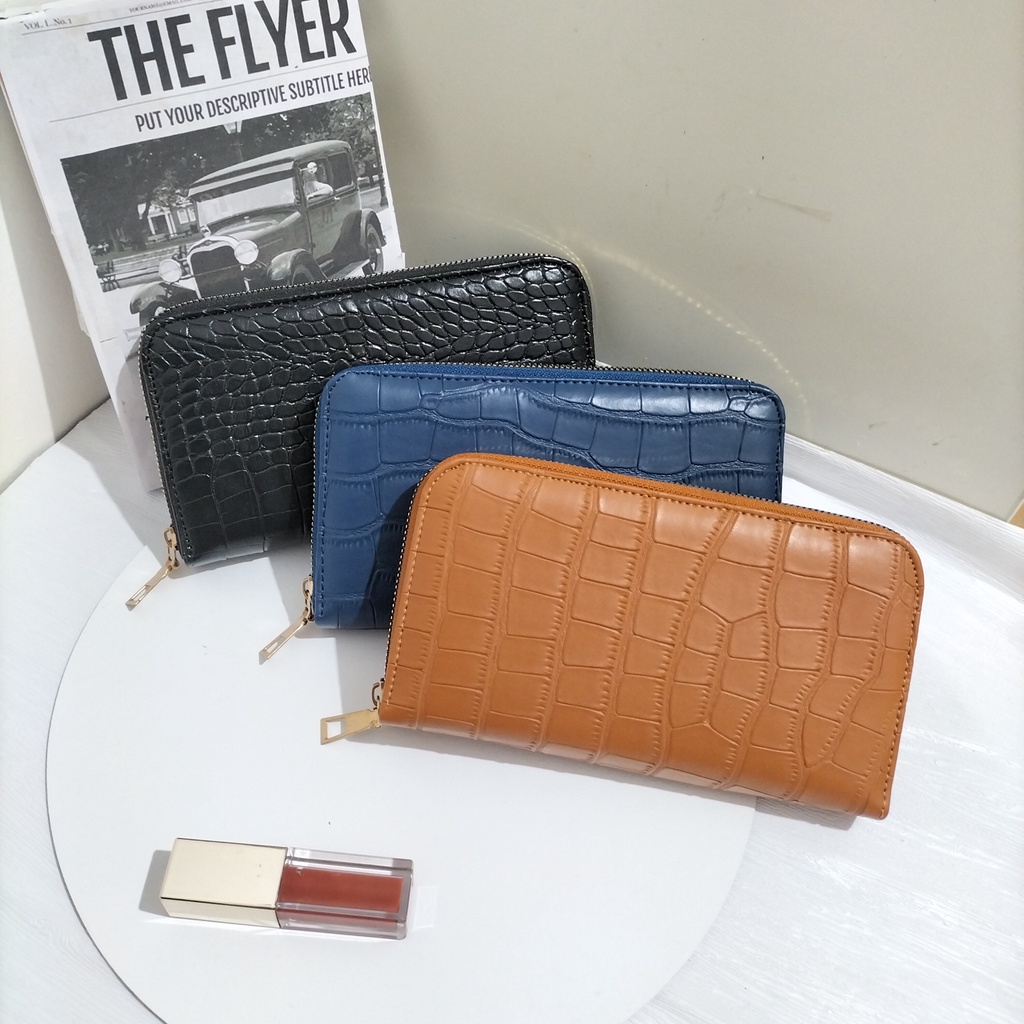 Dompet kulit sintetis panjang wanita remaja dewasa motif croco tempat hp uang kartu masa kini