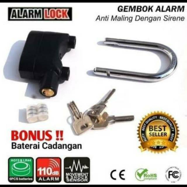 Gembok Alarm Anti Maling (Alarm lock, Kunci Gembok Alarm )