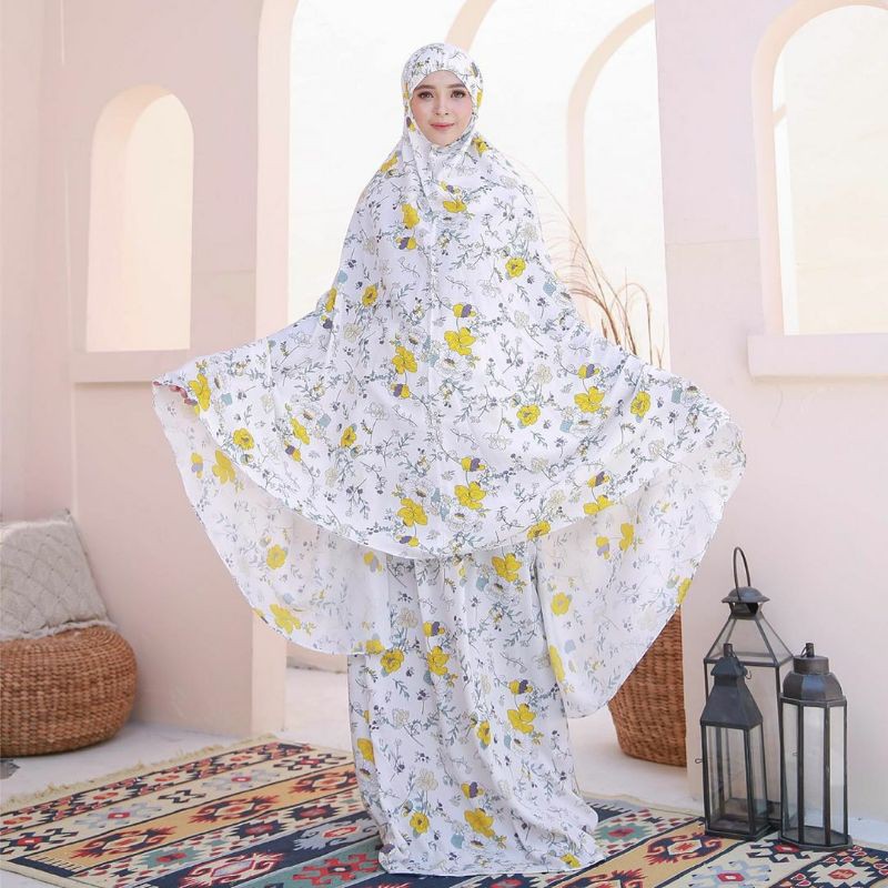 Mukenah Tazbiya Azalea Series Red/Yellow/Blue Dewasa Jumbo Katun Rayon Adem Motif Cantik