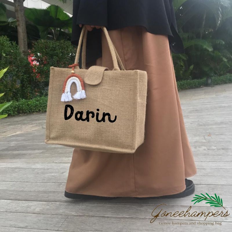 Tas Jute Goni Sablon / Tas Burlap / Kado / Hampers Tas / Tas Goni / Jute Bag Tebal Berlapis