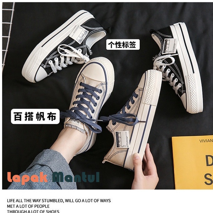 LM-0252 Sepatu Wanita Kanvas Original Sneakers Tali Outsole Tebal Tren Terkini Elegan Mewah Keren-Sepatu Sneakers Canvas Wanita  sytel Korea