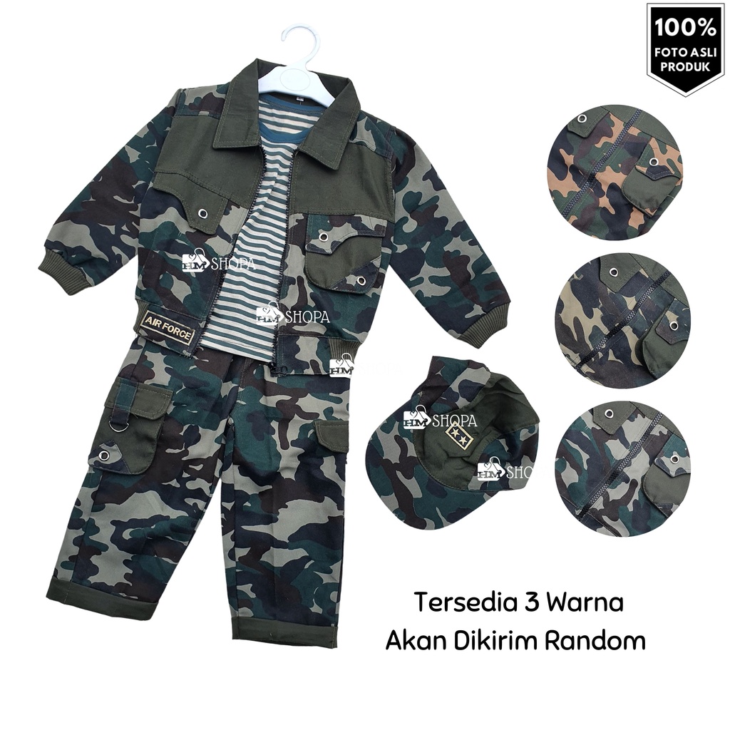 Baju Setelan Anak 4in1 Jaket Army Tentara Abri Loreng Anak Laki-Laki Kostum Profesi Usia 2 tahun - 7