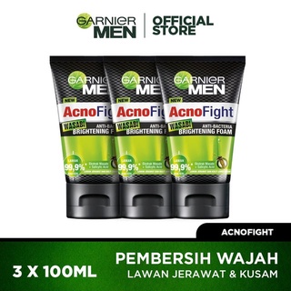 Image of Garnier Men Acno Fight Wasabi Brightening Foam Cleanser 100 ml - 3 pcs (Lawan Jerawat & Kusam)