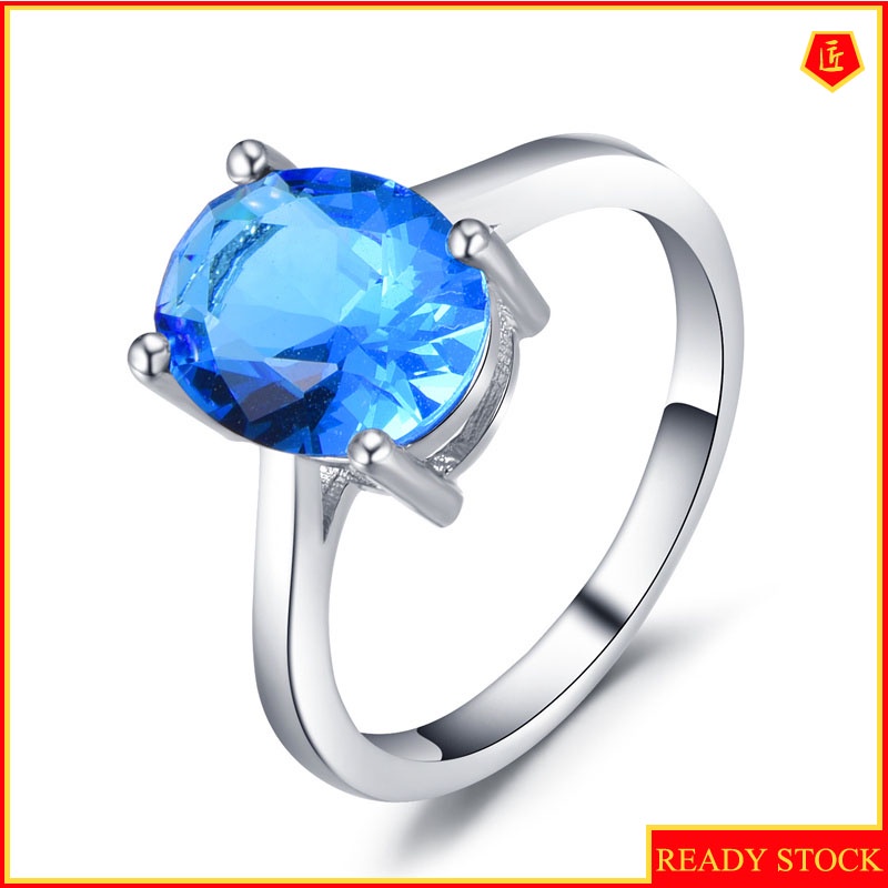 [Ready Stock]Classic 925 Silver Inlaid Blue Crystal Topaz Ring