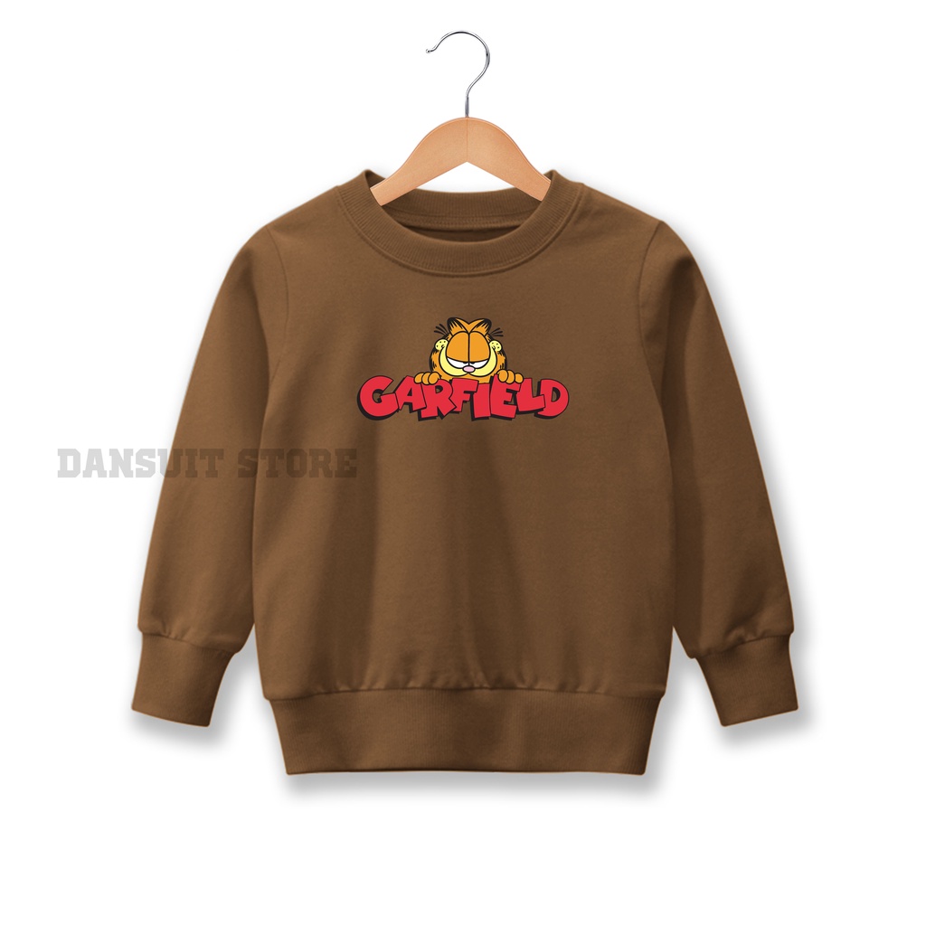 Sweater Anak Sweater Crewneck Anak Laki-laki Perempuan Motif Karakter Garfield Usia 4 - 13 Tahun