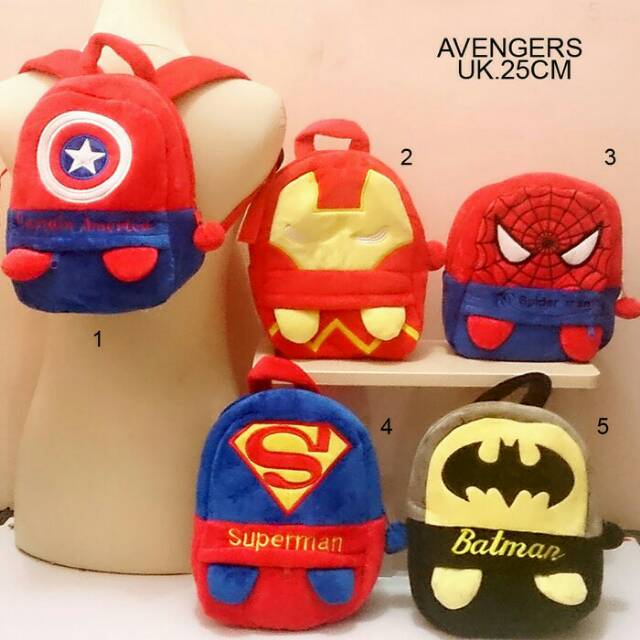 Ransel anak import boneka kapten ironman spiderman superman batman ransel anak sekolah kado laki