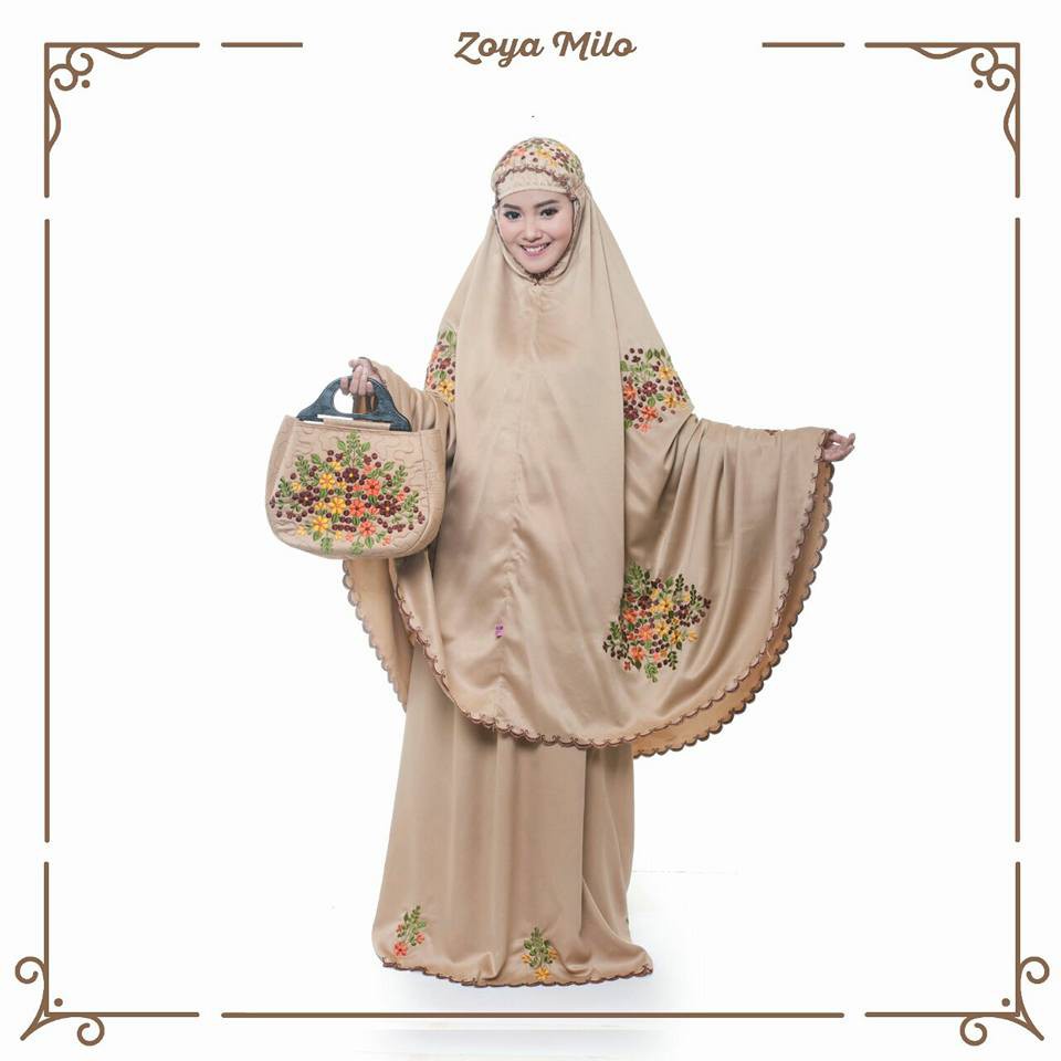 MUKENA TELEKUNG RUKUH DEWASA SUTRA KATUN BORDIR COKLAT MILO