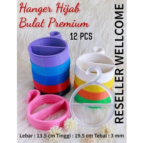 Hanger Jilbab Hijab Bulat Bening dan Warna Scarf Pasminah Syal Per Lusin (12 Pcs)