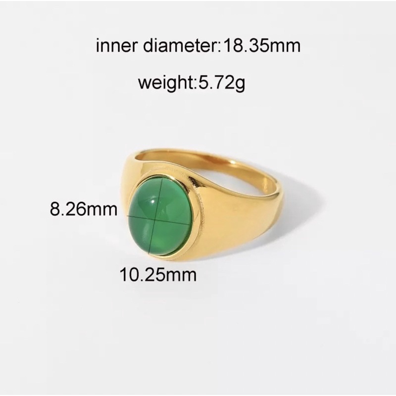 Cincin Batu Giok Hijau Oval Minimalis Ring Gold Titanium Tahan Luntur dan Karat