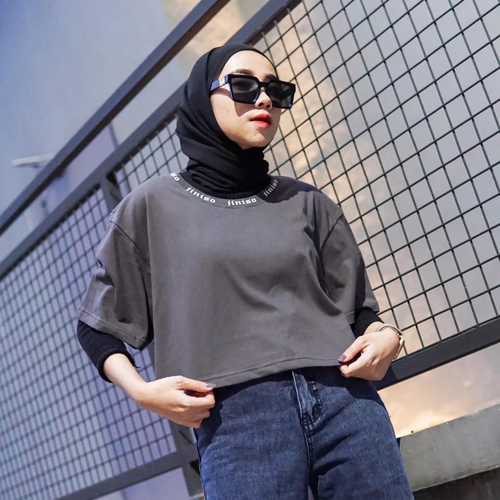 JINISO Crop Top JNSO Round Neck Oversize Tee T-Shirt | Kaos-8