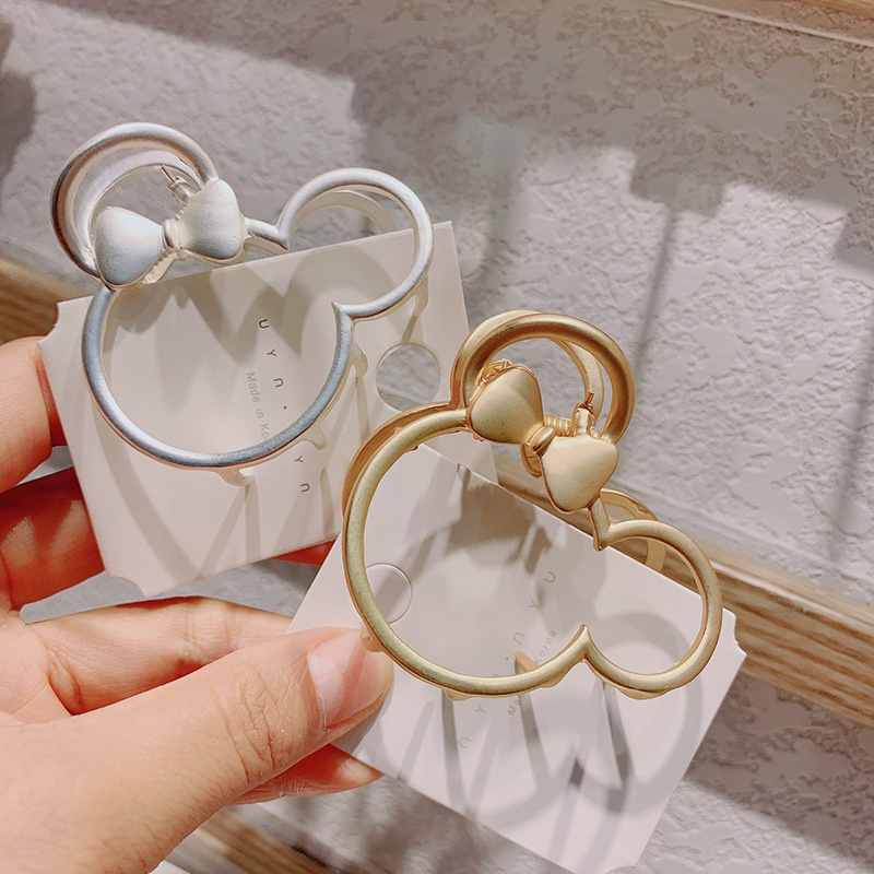 Jepit Rambut Bentuk Mickey Model Hollow Bahan Metal Matte Gaya Korea Untuk Mandi