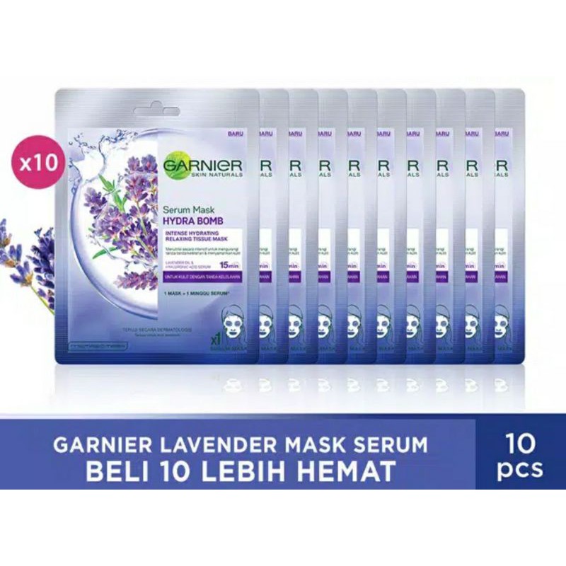 GARNIER LAVENDER MASK SERUM ISI 10PCS (UNTUK KULIT TANDA KELELAHAN)