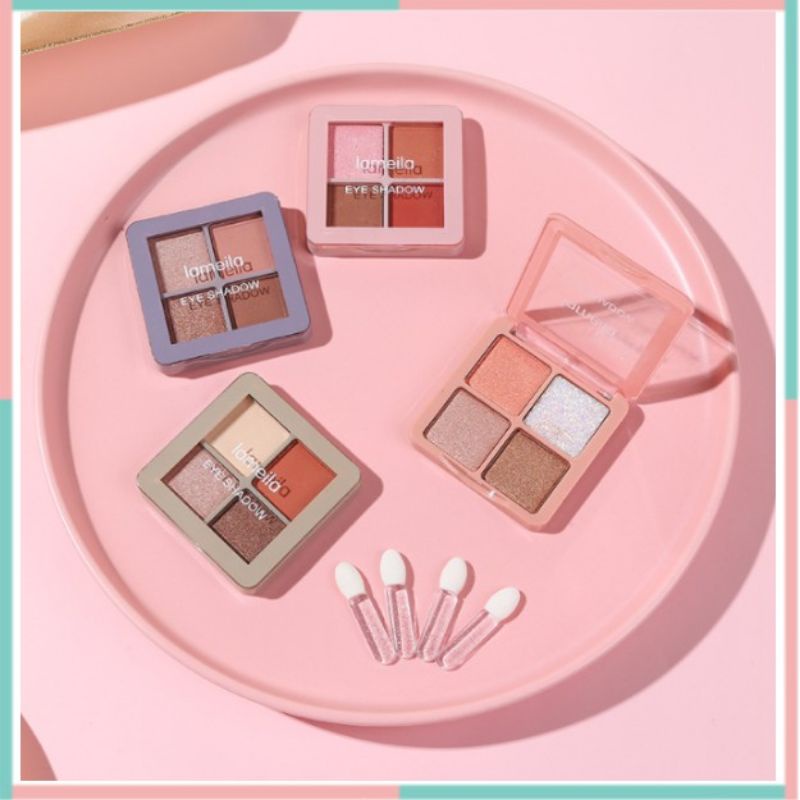 LAMEILA Eyeshadow Sweet Heart Travel 4 Warna Kombinasi Glitter Tahan Lama Original
