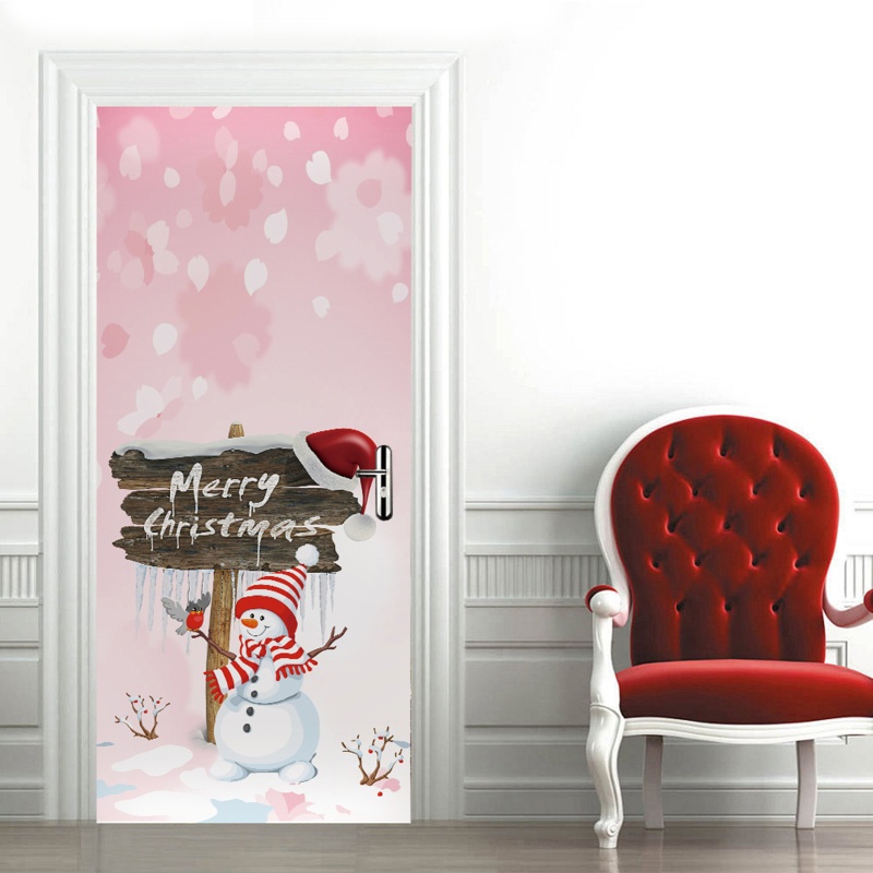 Zzz 2pcs / set Stiker Dinding / Pintu / Kulkas Motif Snowman Natal Untuk Dekorasi Rumah