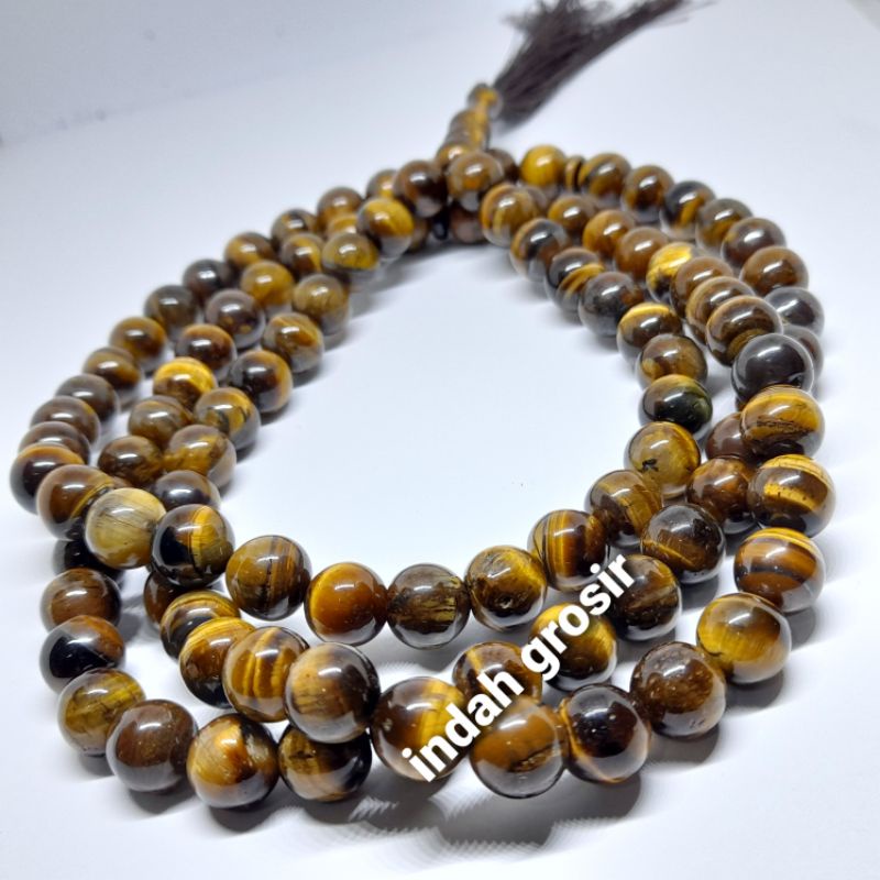 TASBIH BATU NATURAL TIGER EYE SPAH 10MM 99BUTIR