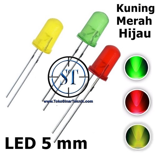 x10 Led Standard 5mm HIJAU MERAH KUNING DOP Color LED Light Emitting Diode DIP isi 10 Pcs