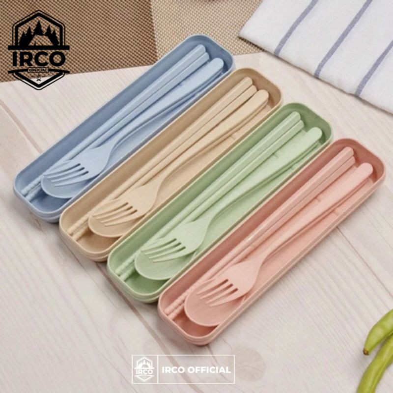 Paket Sendok Garpu Sumpit Plus Box Korean Style Melamin Kekinian - Alat Makan Camping Set Bpa Free