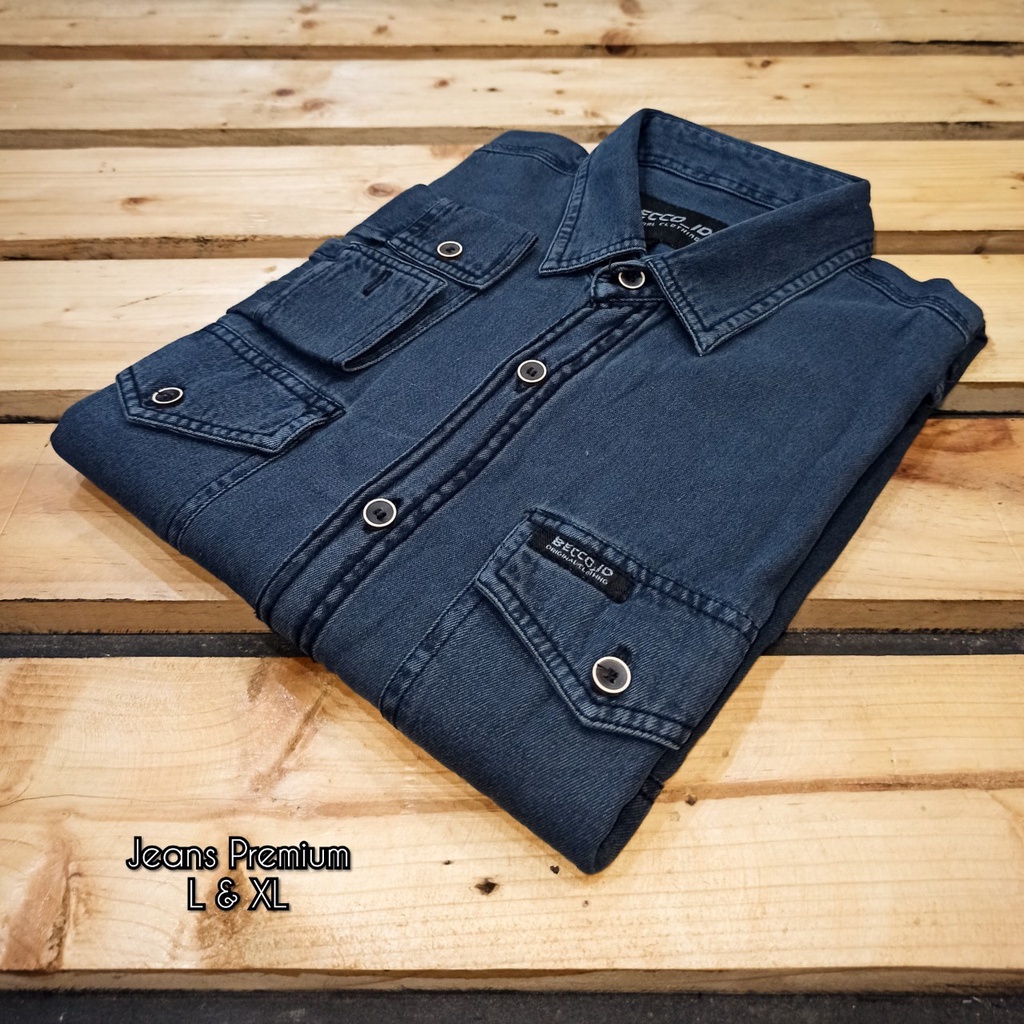 KEMEJA JEANS PRIA SENI WARNA DENIM LENGAN PANJANG // KEMEJA COWOK LENGAN PANJANG PRIA DENIM