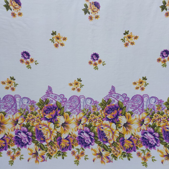 Kain Santung Halus Rayon Santung Motif Bunga Kembang Ungu B16- 50cm