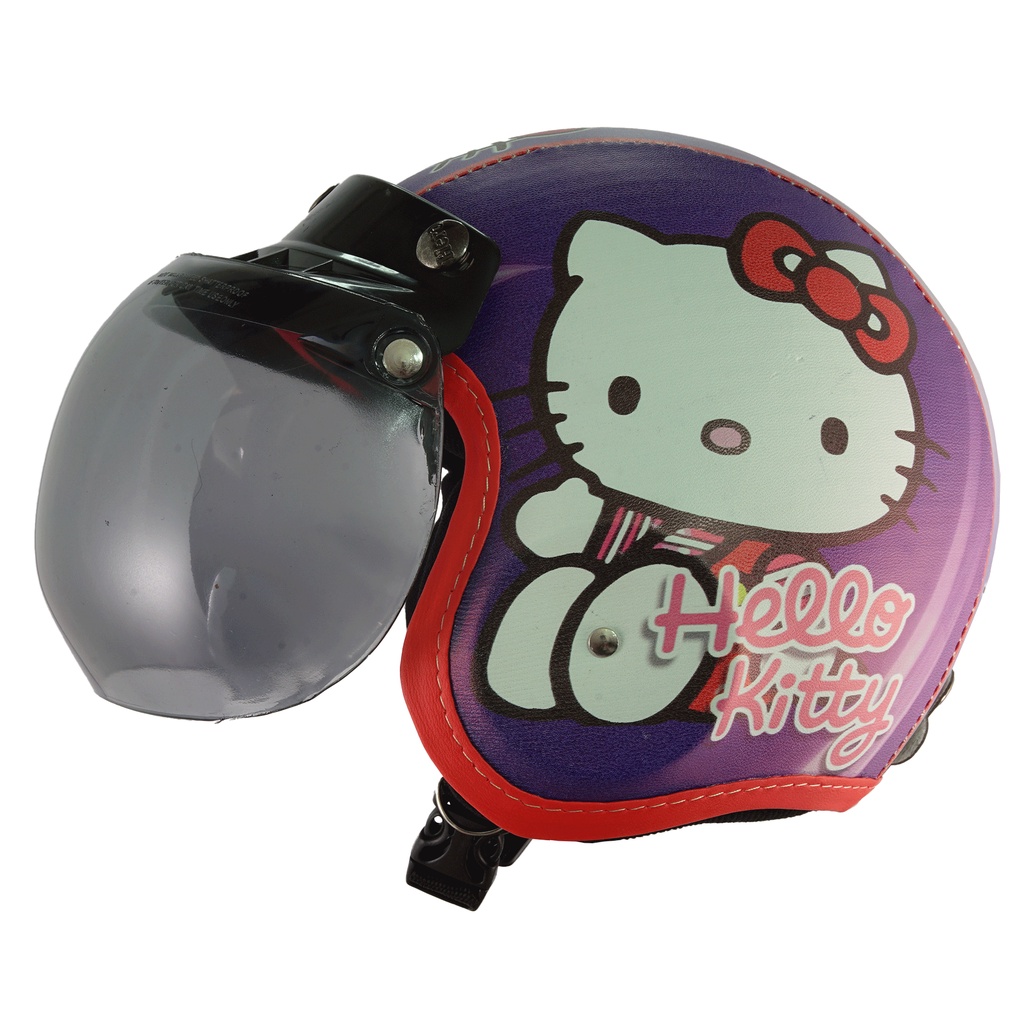 Helm Bogo Retro Anak Untuk Usia 2-6 Tahun Motif Hello Kitty - Ungu Merah