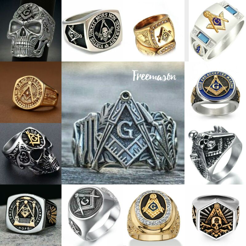 Cincin pria tengkorak punk style men ring freemason series