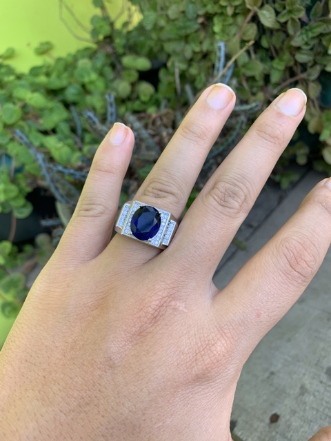 Cincin Pria Perak Batu Akik Safir Biru Rubi Merah Mewah Minimalis Kantoran High Quality