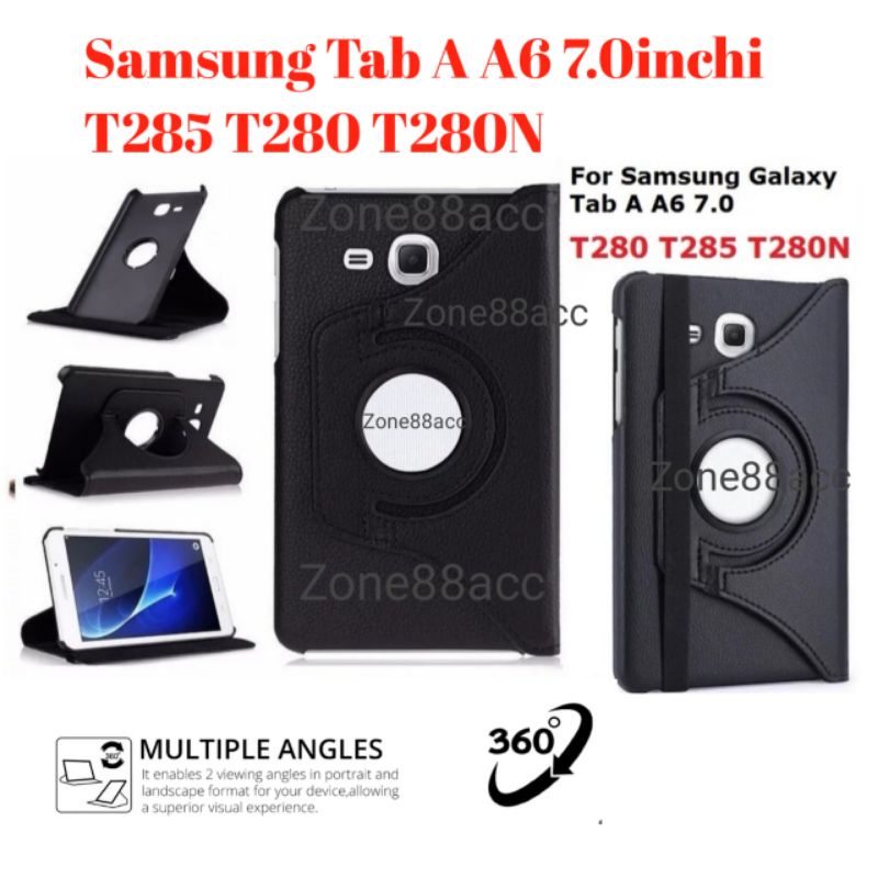 Sarung Rotary Samsung Galaxy Tab A A6 6 7inchi T280 T285 T280n Leather Case Flip Cover Buku Book Folio Casing Hardcase Flipcover Putar 360