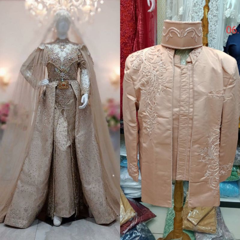 GAUN PENGANTIN COUPLE TERBARU//GAUN WEDDING JUBAH MEWAH BEREKOR//GAUN