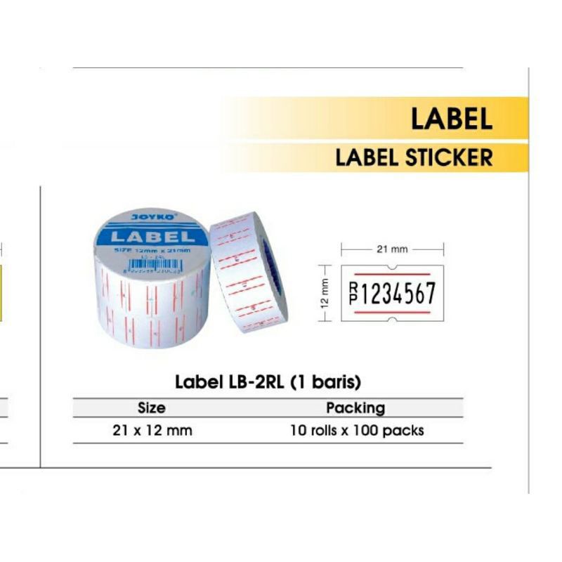 

JOYKO Label LB-2RL (1baris) // Label roll joyko // 1 slop isi 10 Roll // Harga Per Slop
