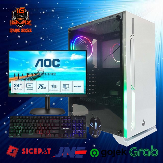 PAKET LENGKAP 24&quot; I PC RAKITAN GAMING INTEL i5 11400F I VGA GTX 750Ti 4GB I STREAMING NAMPOL