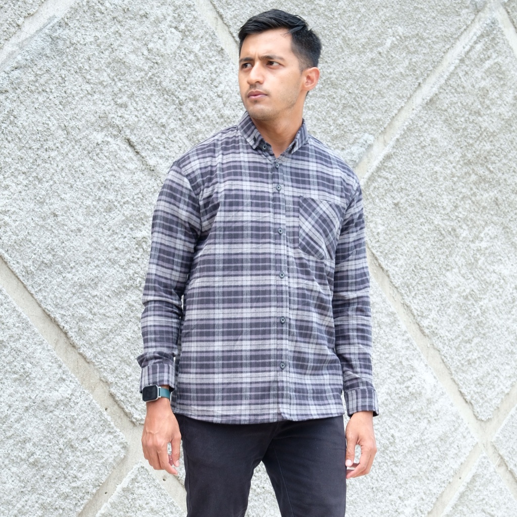 HAST Kemeja Pria Flanel Panjang Abu