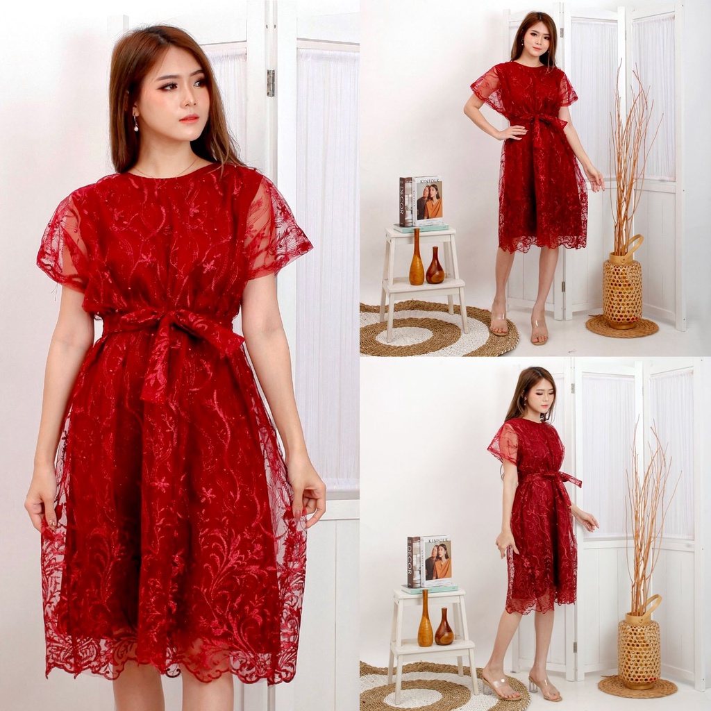 (Pasti Real) Dress Jovita Brukat Bordir Tullle Glitter Mutiara Brokat Tille Brokat Tile Dres Mewah