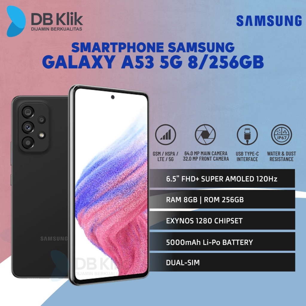 Handphone SAMSUNG GALAXY A53 5G 8/256GB - A53 8GB 256GB Garansi Resmi - BLACK