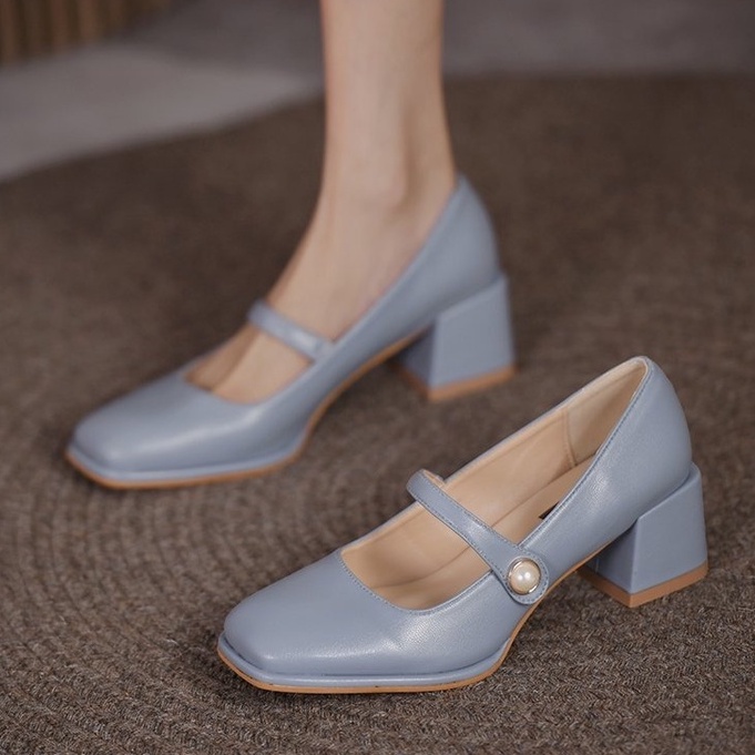 FINDAL Sepatu Heels Wanita 5cm Mary Jane Shoes Kasual Block Hils Kekinian KI-011