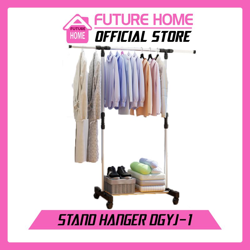 Stand Hanger Single Dgjy-1 portable Rak Serba Guna Dengan 4 Roda Jemuran Baju Lemari Gantung Serbaguna