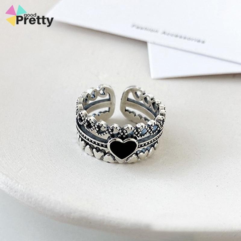 Korea Retro Hitam Cinta Paduan Cincin Pembukaan Kepribadian Wanita Fashion Aksesoris - PD