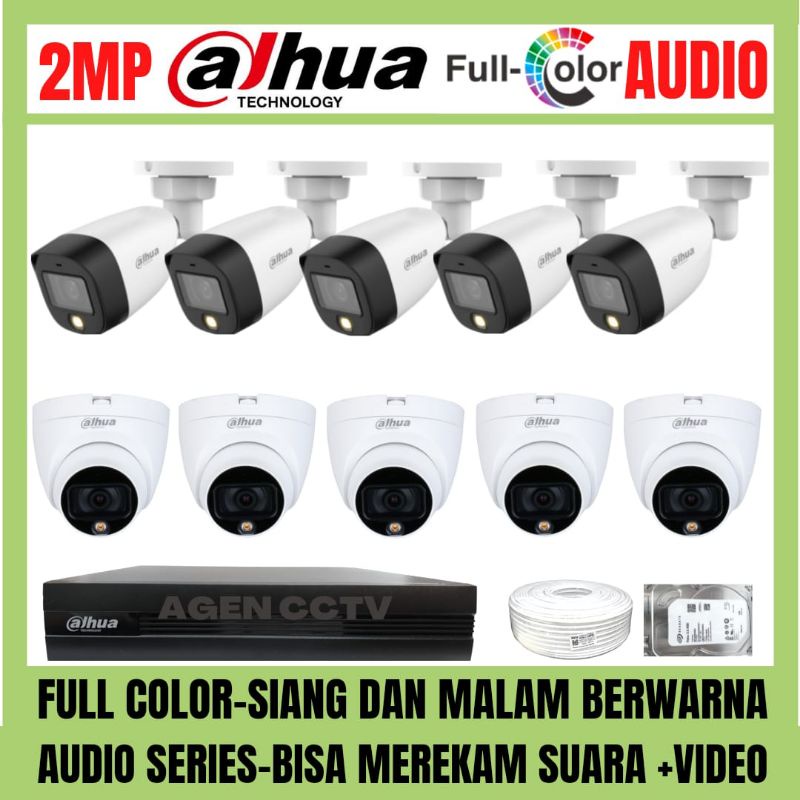 PAKET CCTV DAHUA FULL COLOR 2MP 16 CHANNEL 10 KAMERA AUDIO COLORVU