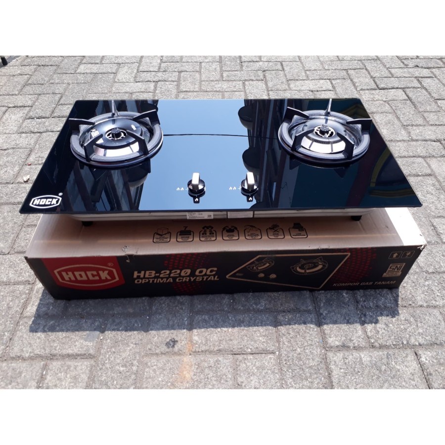 Kompor Gas Tanam 2 Tungku Hock Optima Crystal HB-220 OC | Built In Hob