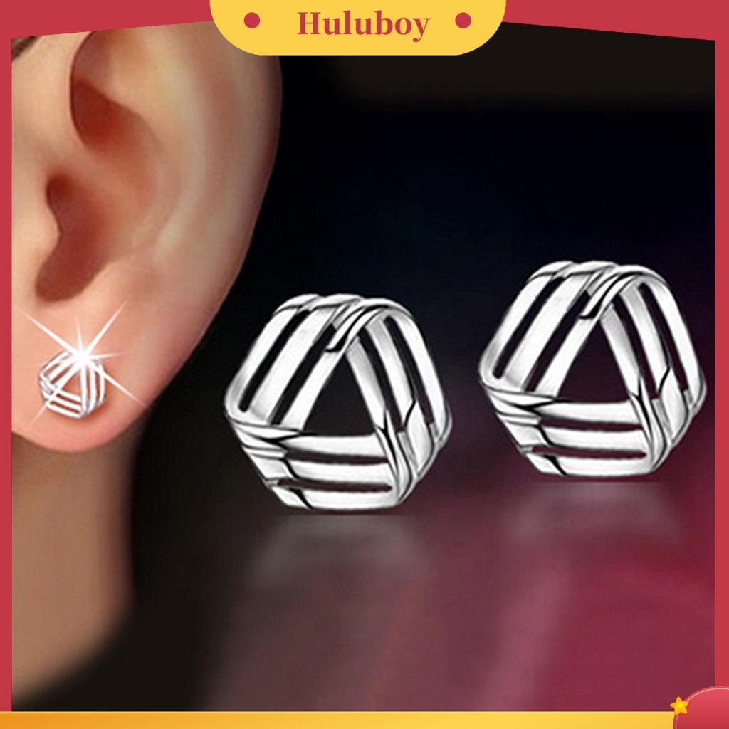 Hu Hu Hu Hu Hu Alat Bantu Pasang Kacamata♡ Anting Tusuk Bentuk Segitiga Geometris Warna Silver Untuk Wanita