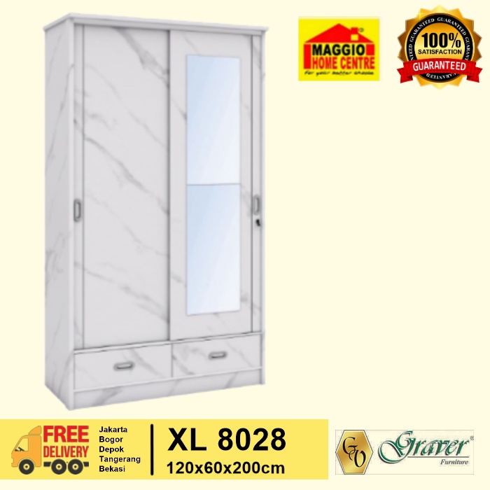 LEMARI PAKAIAN SLIDING 2 PINTU - - LEMARI PAKAIAN GESER - LEMARI SLIDING - SLD 8028 - GRAVER