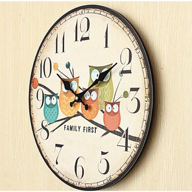 Jam Dinding Bulat Quartz Creative Design 30cm Model Eropa Owl Wooden - Multi-Color