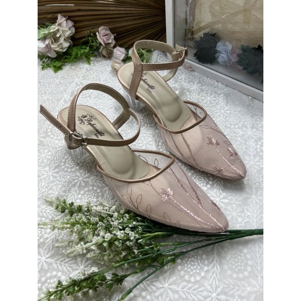 sepatu wanita finalisa rosegold tali tinggi 5cm kaca