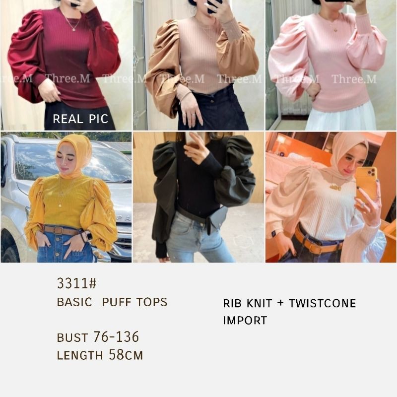 MDLV ~ 3311 BASIC PUFF TOP KNIT COMBI ATASAN RAJUT LENGAN PANJANG BLOUSE RAJUT BLOUSE PREMIUM BLOUSE IMPORTWOMEN FASHION IMPORT