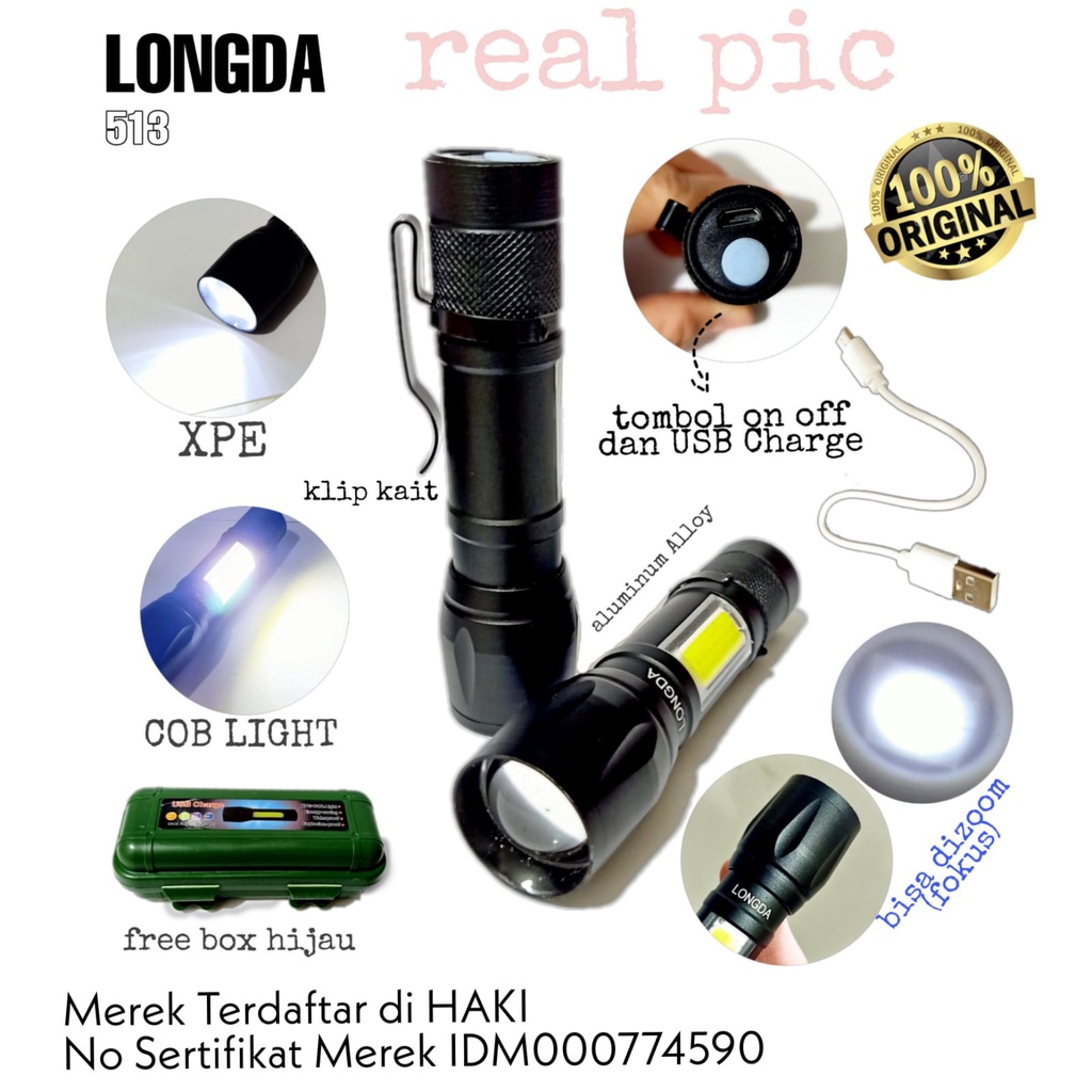 SENTER POLICE MINI ZOOM SUPER TERANG 3 FUNGSI LONGDA 513 FULL BESI